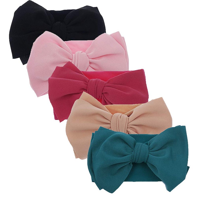 KIDOCHEESE Hairband, Baby Girl Bows Nylon Headbands with Bows, Handmade Hairbands Elastics Hair Accessories for Newborn Infant Toddlers Kids, 5 Pcs(KK69-01) - Image 1